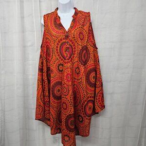 Vibrant Orange and Red Midi Dress